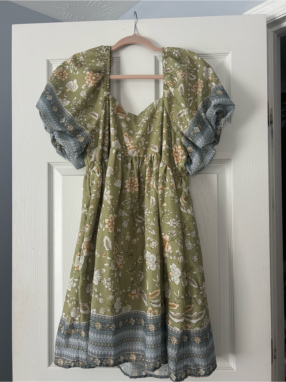 Womens’ Floral Smocked Dress with Blue Border